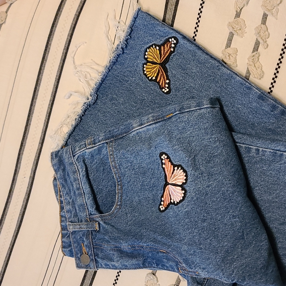y2k Style High Waisted Butterfly Embroidery Wide Leg Jeans